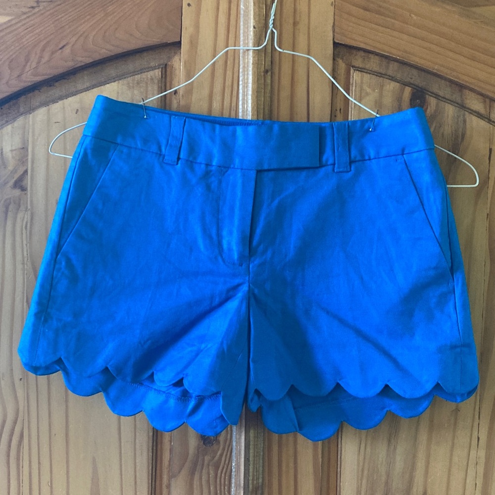 Women’s J. Crew blue scalloped hem linen blend shorts size 00 - NWT